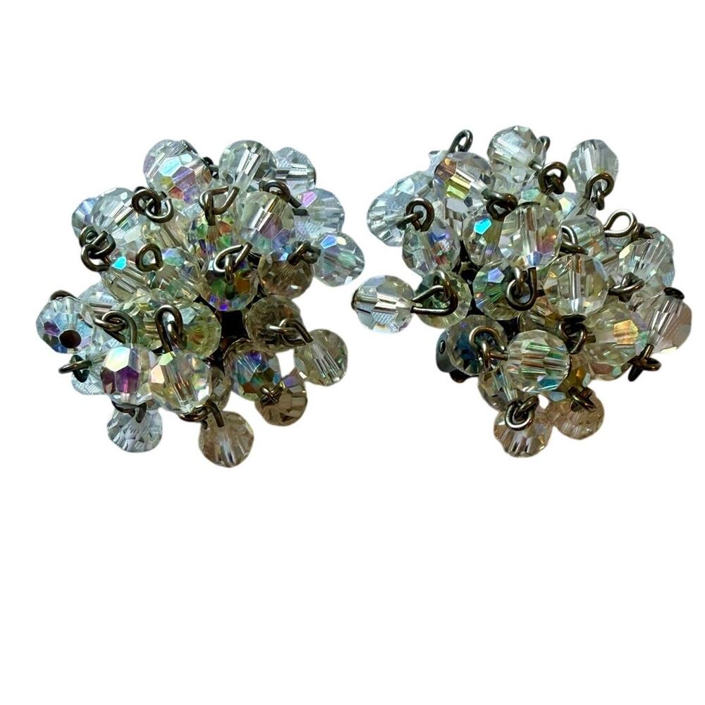 Vintage Vogue Aurora Borealis Crystal Cluster Earrings Mid Century